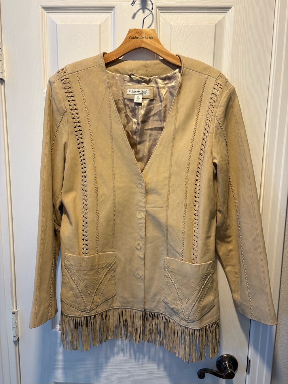Coldwater Creek Beige Suede Fringed country Leather Jacket